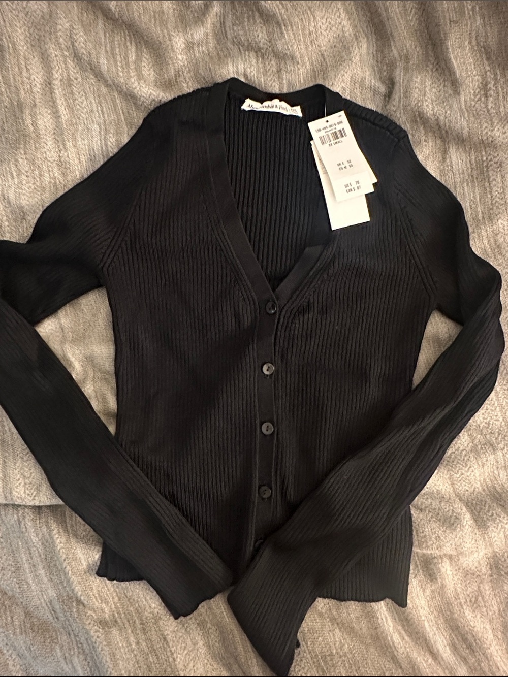 Abercrombie Black Ribbed Button-Up Cardigan